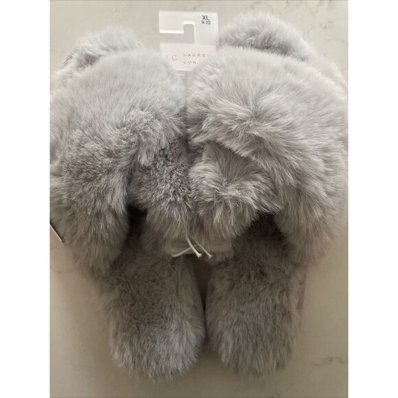 NWT Lauren‎ Conrad LC X Band Faux Fur Slide Slippers Gray Size XL 9/10 Cozy - Picture 3 of 6